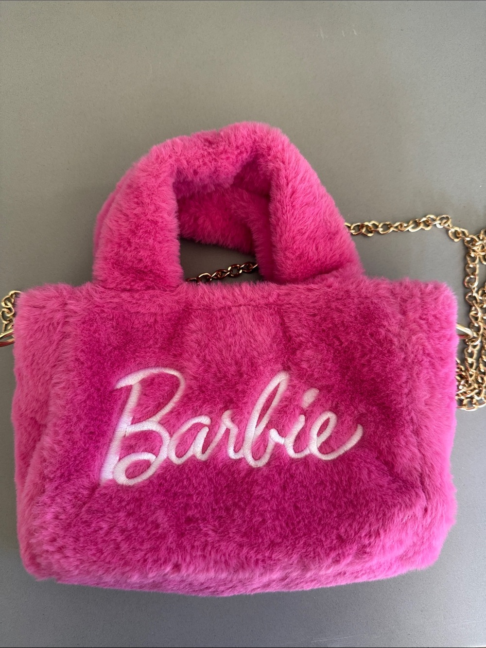 SkinnyDip Barbie Hot Pink Faux-Fur Mini Bag with Gold Chain